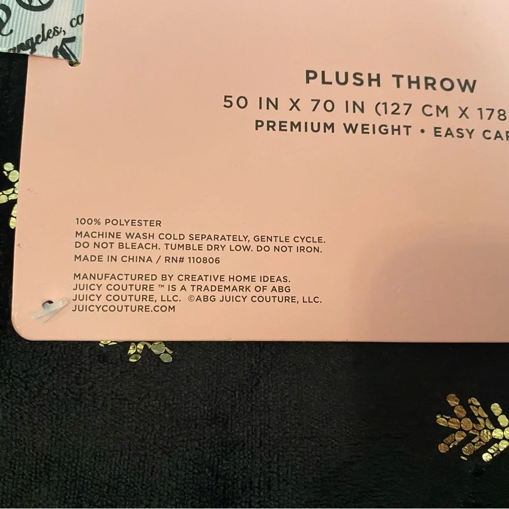 Juicy Couture Christmas/Winter Blanket Black with Gold Detail 50” x 70”